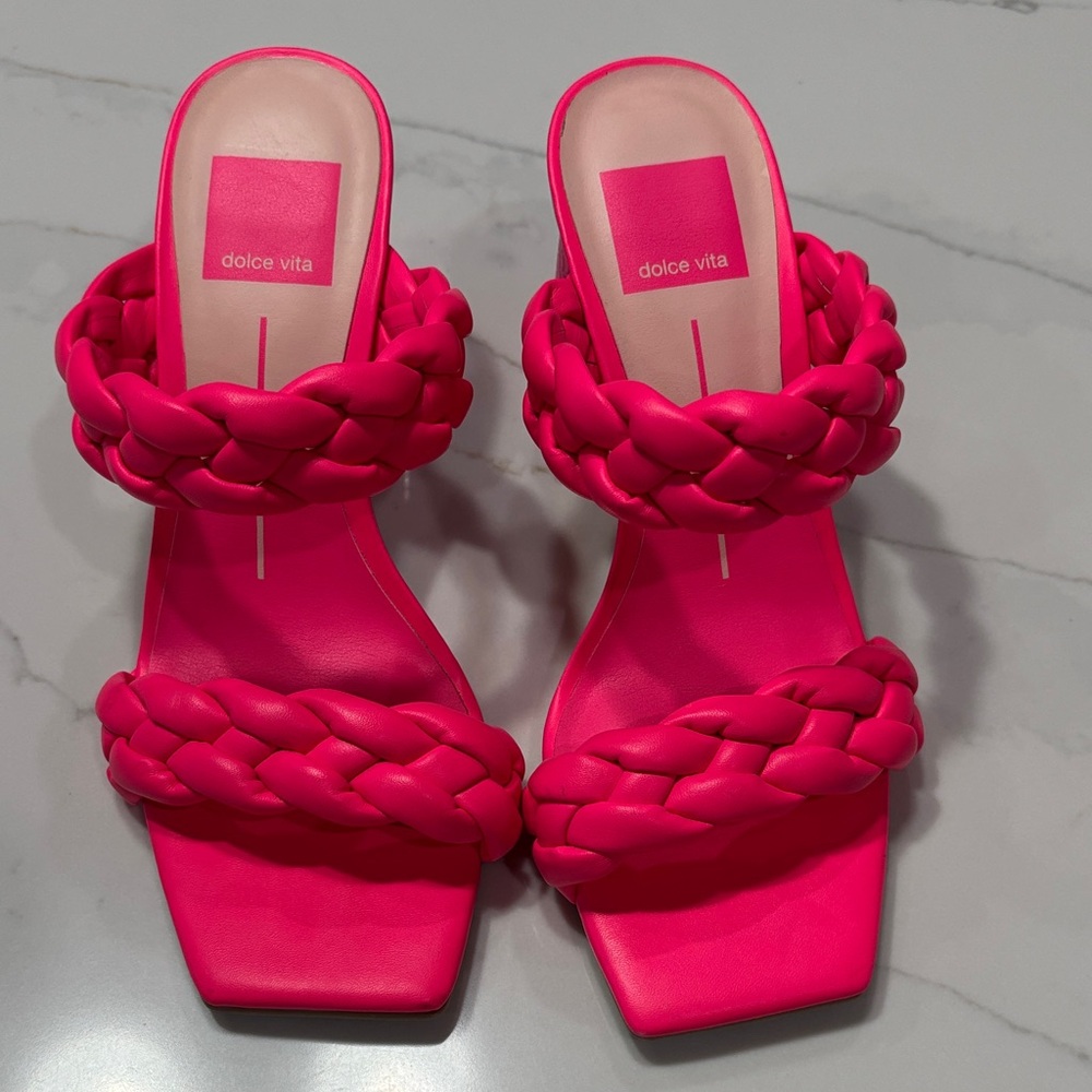 Dolce Vita Braided Double-Strap Slide Sandals in Hot Pink
